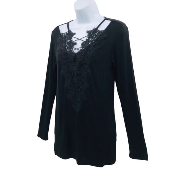 Hippie Chic Black Criss Cross Lace Top Sz. Sm - Picture 10 of 12